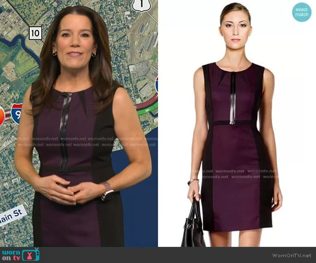 Tahari Color Block Dress in Black/Purple worn by Heather O’Rourke on Good Morning America