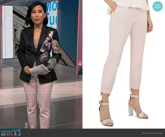 Ted Baker Onetta Scalloped Slim Pants in Nude Pink worn by Vicky Nguyen on NBC News Daily