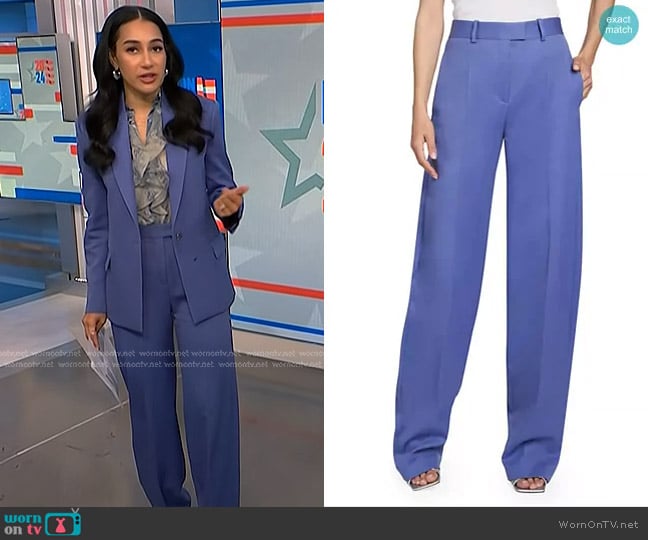 The Attico Front Pleated Wool Trousers in Violet worn by Morgan Radford on NBC News Daily