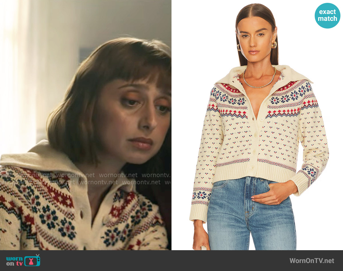 The Great Mini Collar Cardigan in Cream Floral Fairisle worn by Chrissy Beppo (Sofia Hasmik) on Superman and Lois