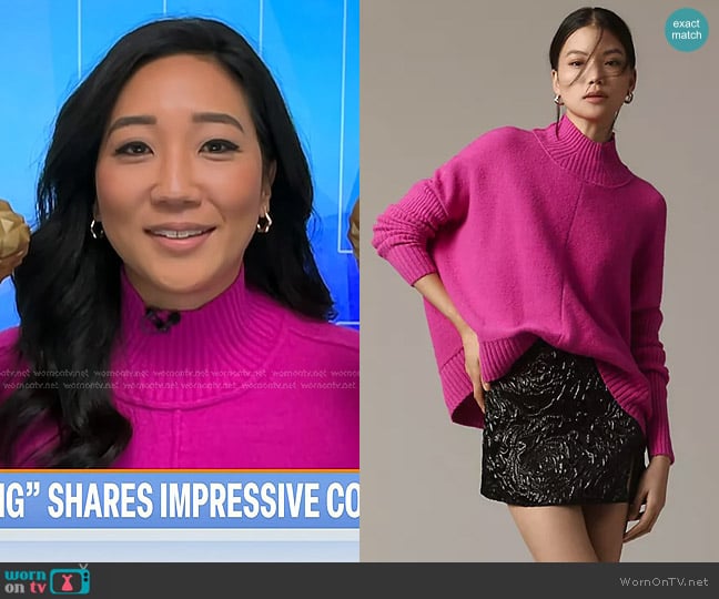 Maeve The Gretchen Cozy Mock-Neck Sweater in Medium Pink worn by Kathy Park on Today