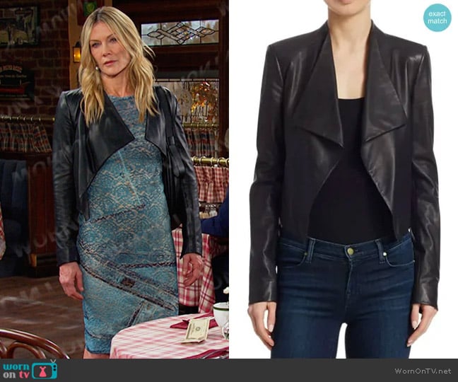 Theory Paperweight Leather Jacket worn by Kristen DiMera (Stacy Haiduk) on Days of our Lives