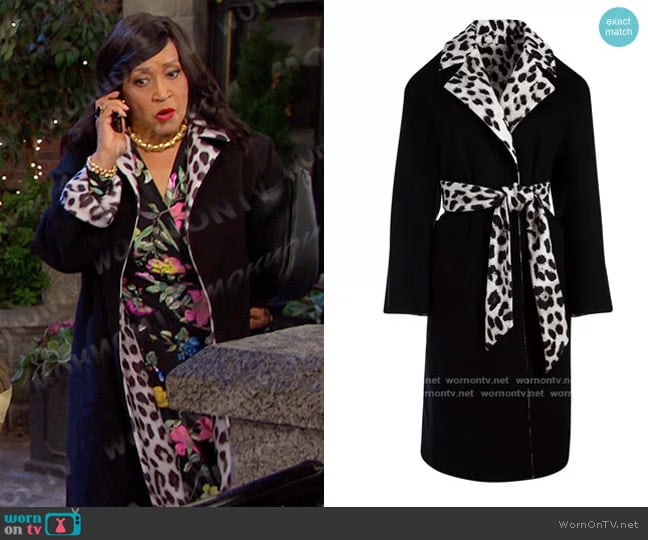 Alice + Olivia Tomiko Reversible Wrap Coat worn by Paulina Price (Jackée Harry) on Days of our Lives