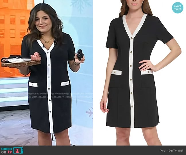 Tommy Hilfiger Contrast Trim V-neck Shirt Dress worn by Adrianna Barrionuevo Brach on Today