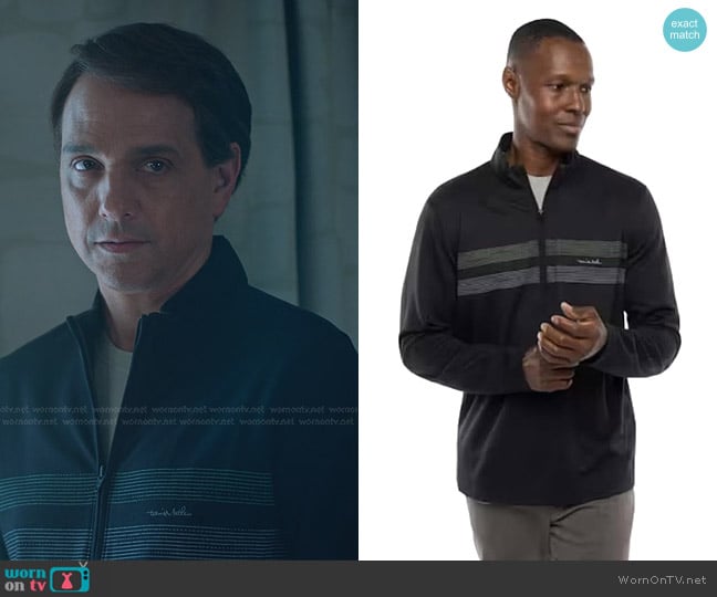 Daniel’s black stripe half-zip sweatshirt on Cobra Kai