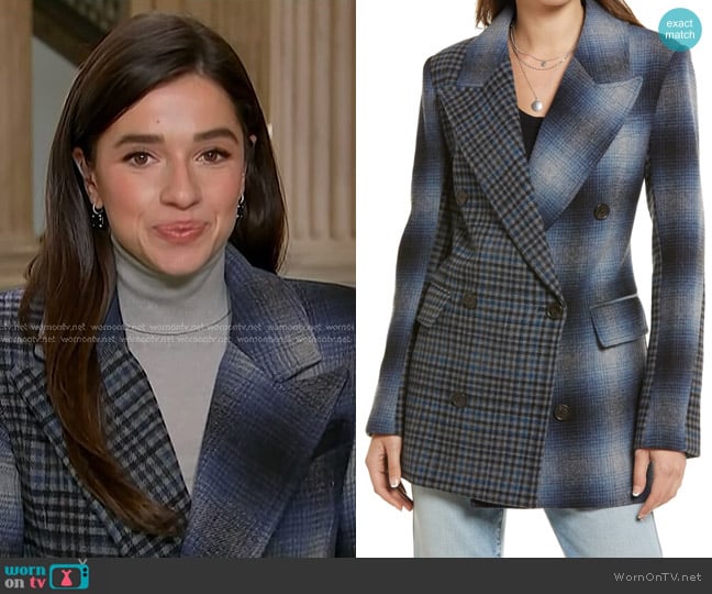 Treasure & Bond Mixed Plaid Blazer Jacket worn by Julie Tsirkin on NBC News Daily