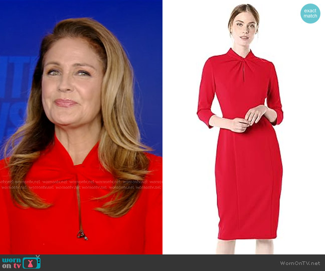 Donna Morgan Stretch Crepe 3/4 Sleeve Twisted Neckline Sheath Dress worn by Michelle Charlesworth on Good Morning America