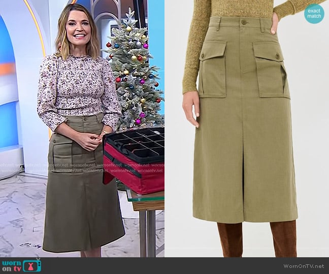 Ulla Johnson Veria Twill Cargo Skirt in Driftwood worn by Savannah Guthrie on Today