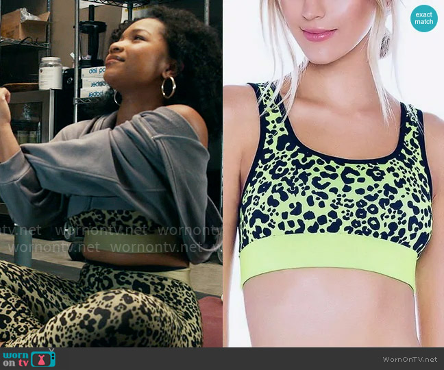 Ultracor Leopard Sports Bra in Neon worn by Delilah (Laya DeLeon Hayes) on The Equalizer