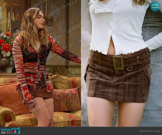 Urban Outfitters Joan Corduroy Belted Low-Rise Mini Skirt worn by Holly Jonas (Ashley Puzemis) on Days of our Lives