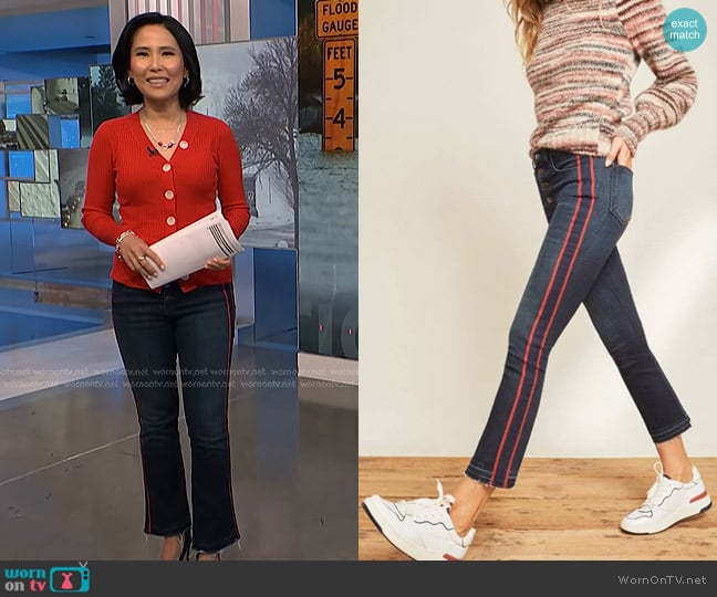 Veronica Beard Carolyn Baby Boot Midnight Side Stripe Jeans worn by Vicky Nguyen on NBC News Daily