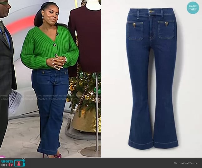 Veronica Beard Carson High Rise Flared Jeans worn by Sheinelle Jones on Today