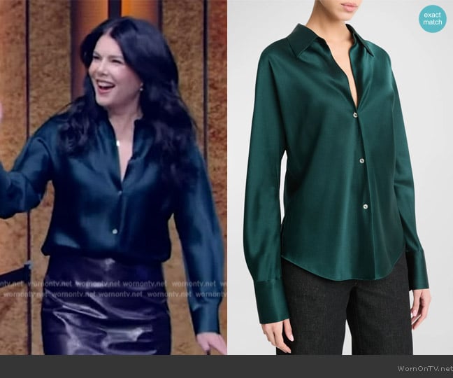 Vince Bias Silk Long-Sleeve Blouse worn by Lauren Graham on Live with Kelly and Mark