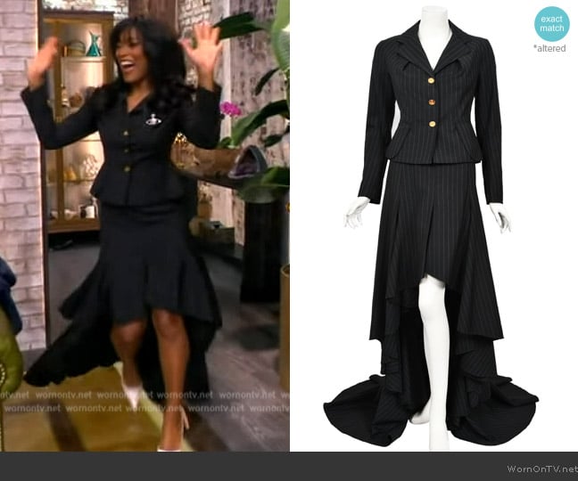 Vivienne Westwood Pinstripe Jacket and High Low Trained Skirt worn by Keke Palmer on The View