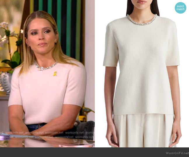 TWP Embellished Cashmere T-Shirt worn by Sara Haines on The View