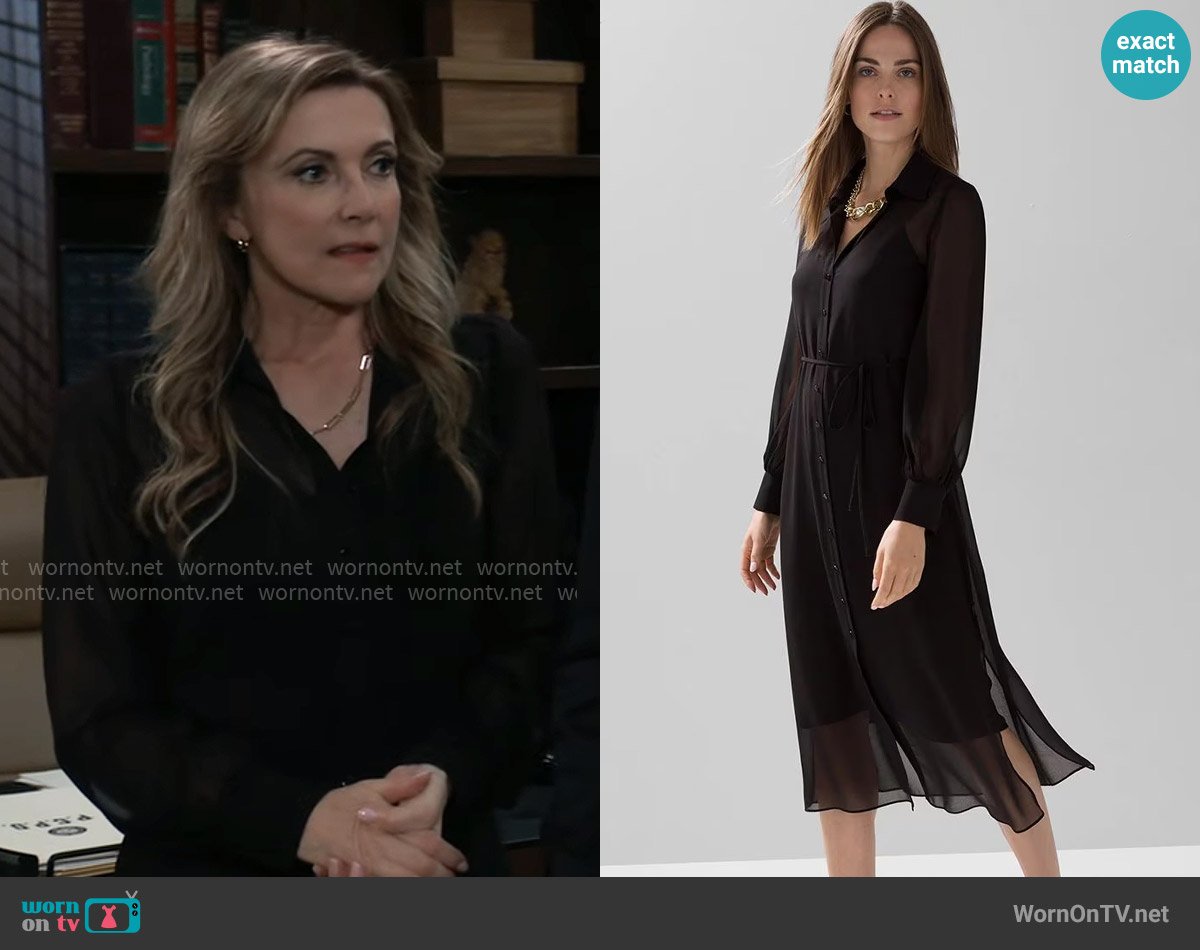 White House Black Market Black Shirt Dress worn by Holly Sutton (Emma Samms) on General Hospital