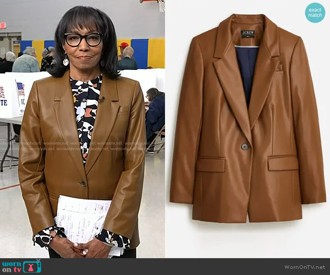 J. Crew Willa Blazer in faux leather worn by Rehema Ellis on NBC News Daily