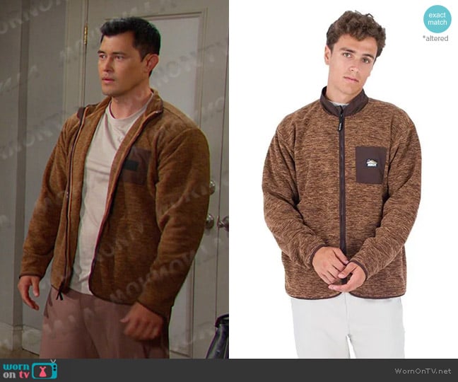 Hurley Woodland Burrito Zip Pullover Sweatshirt in Earthstone worn by Paul Narita (Christopher Sean) on Days of our Lives