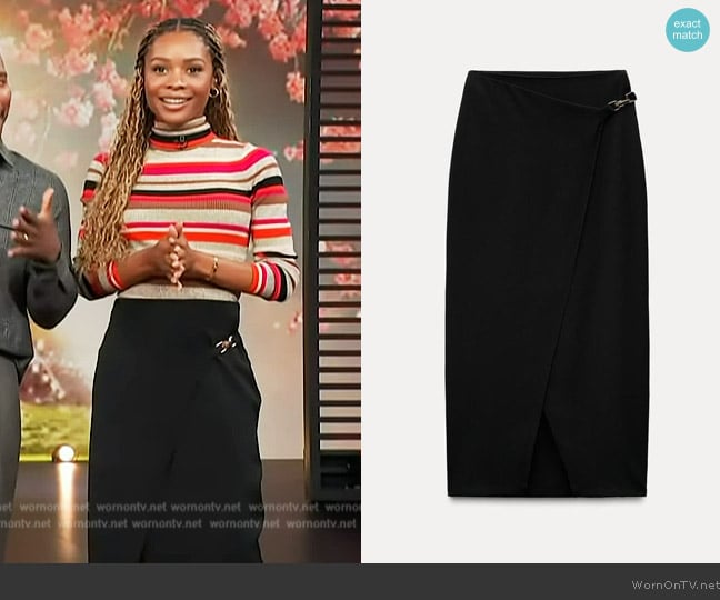 Zara High Waisted Skirt with Front Slit worn by Zuri Hall on Access Hollywood