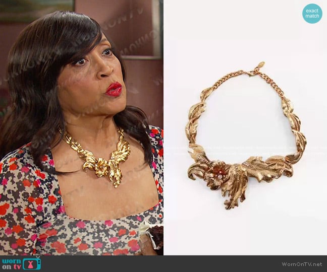 Zara Sparkly Flower Necklace worn by Paulina Price (Jackée Harry) on Days of our Lives