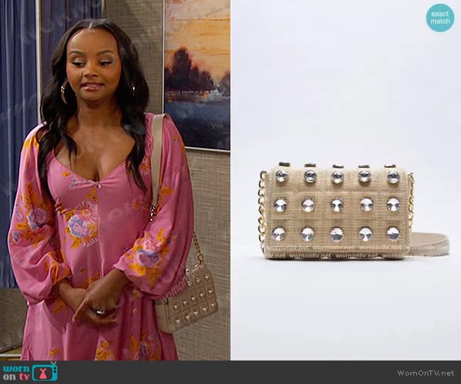 Zara Sparkly Quilted Crossbody Bag worn by Chanel Dupree (Raven Bowens) on Days of our Lives