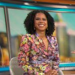 Adriana Diaz’s floral cowl-neck dress on CBS Mornings