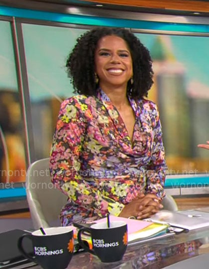 Adriana Diaz’s floral cowl-neck dress on CBS Mornings