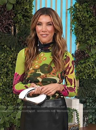 Adrianna Costa's green floral mesh top on Access Hollywood