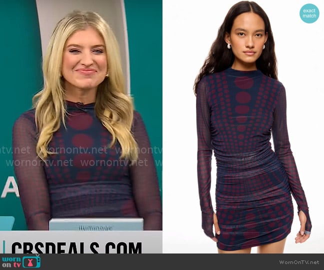 AFRM Darcie Dress in Navy Illusion worn by Ashley Bellman on CBS Mornings