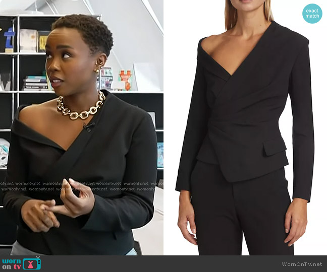 A.L.C. Skyla Asymmetric Wrap Top in Black worn by Zinhle Essamuah on Today