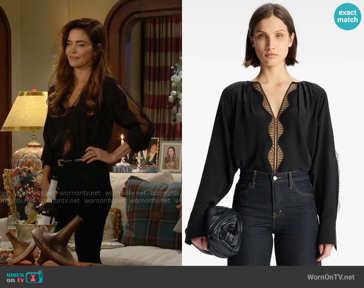 A.L.C. Carlota Blouse worn by Victoria Newman (Amelia Heinle) on The Young and the Restless