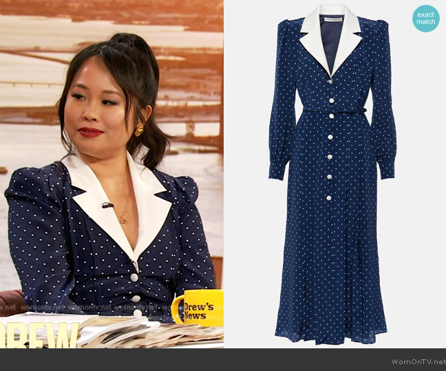 Alessandra Rich Polka-dot silk midi dress worn by Ana Huang on The Drew Barrymore Show