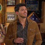 Alex’s print button down shirt and beige suede jacket on Days of our Lives