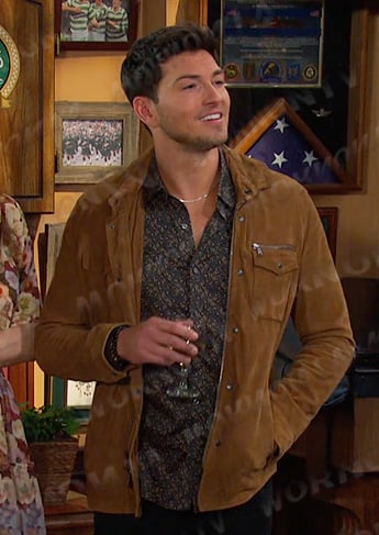 Alex’s print button down shirt and beige suede jacket on Days of our Lives