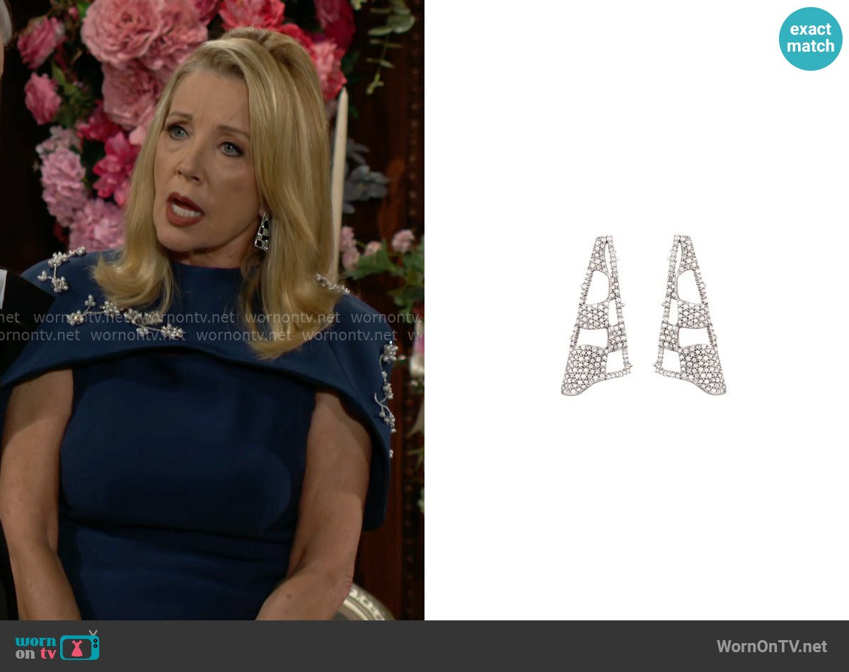 Alexis Bittar Modern Georgian Pave Checkerboard Fan Earrings worn by Nikki Reed Newman (Melody Thomas-Scott) on The Young and the Restless