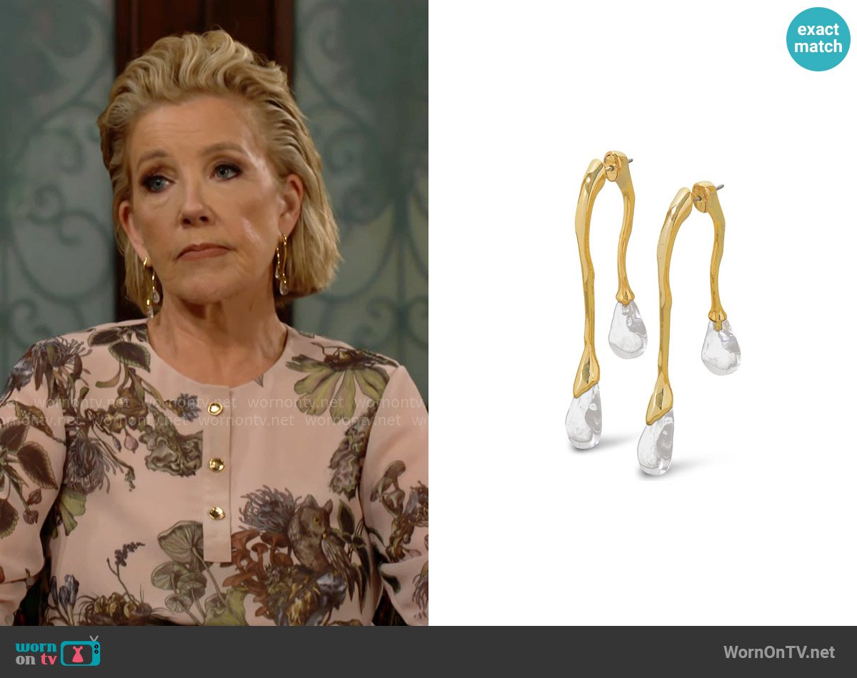 Alexis Bittar Lucite Front Back Double Drop Earring in Gold worn by Nikki Reed Newman (Melody Thomas-Scott) on The Young and the Restless