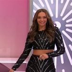 Alexis’ black and silver sequin stripe crop top and skirt set on The Price is Right