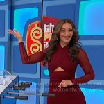 Alexis’s burgundy dress with cutout on The Price is Right