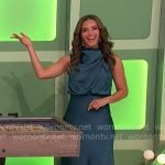 Alexis’ teal satin midi dress on The Price is Right