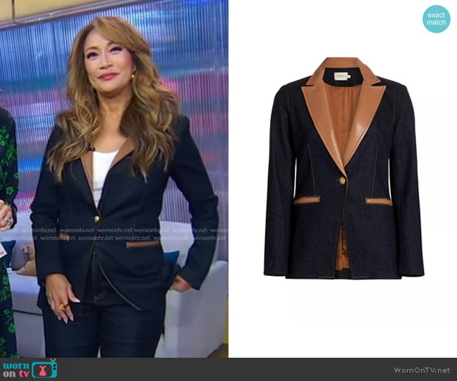 Alice + Olivia Breann Denim Vegan Leather Blazer in Dark Rinse worn by Carrie Ann Inaba on Good Morning America