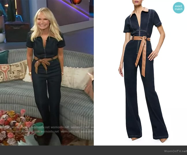 Alice + Olivia Gorgeous Denim Tie-Waist Jumpsuit worn by Kristin Chenoweth on The Kelly Clarkson Show