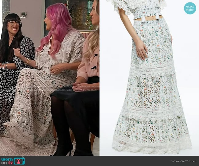 Alice + Olivia Reise Embroidered Tiered Maxi Skirt in Georgia Floral worn by Sarah Potempa on Today