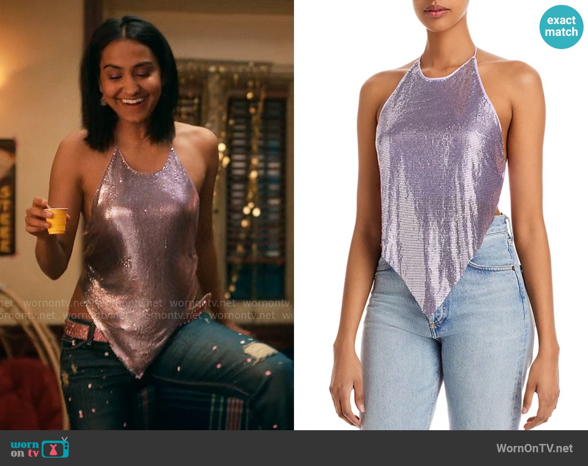 Alice + Olivia Frenchie Top worn by Bela Malhotra (Amrit Kaur) on The Sex Lives of College Girls