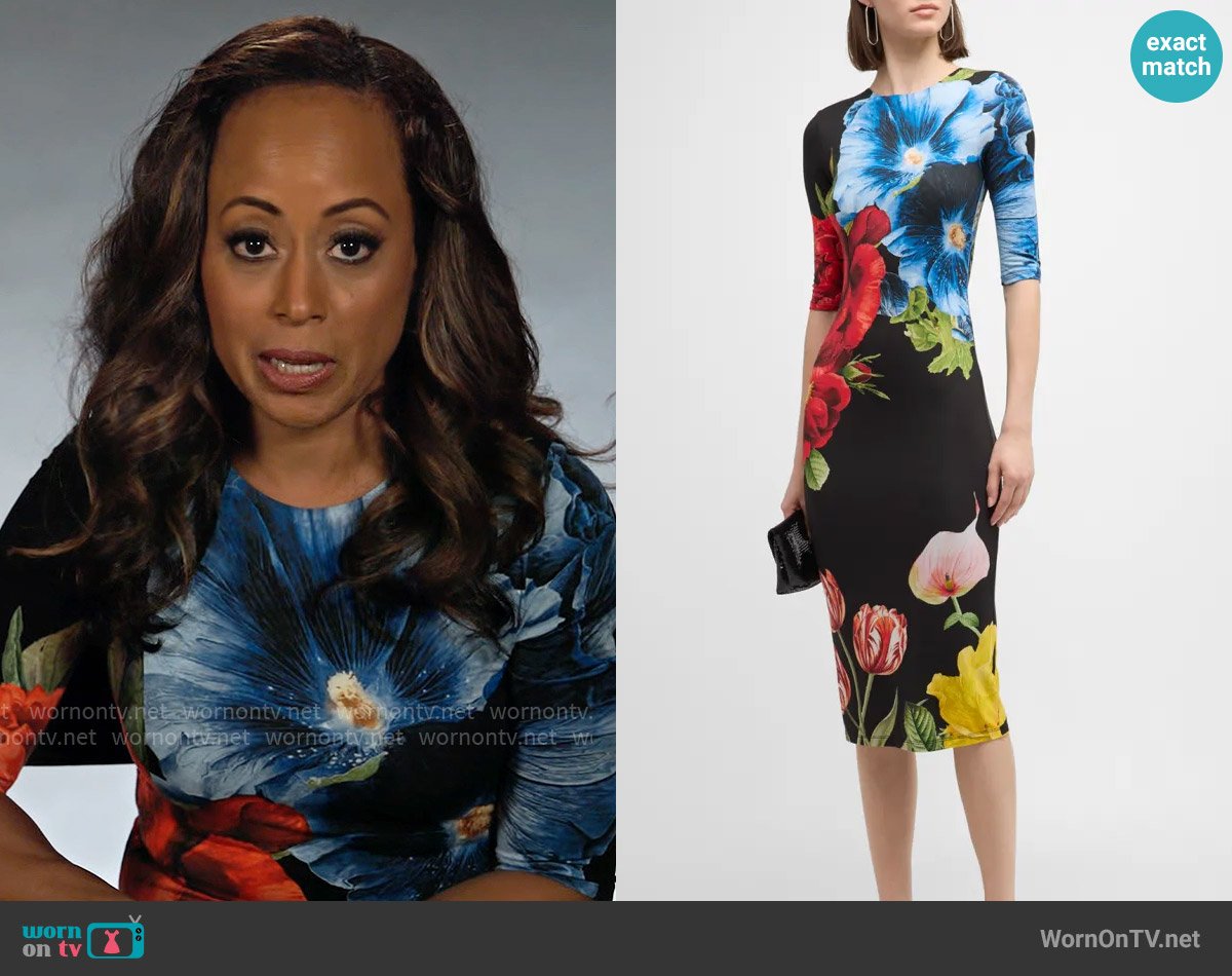 Alice + Olivia Delora Midi Dress in Le Parisien Black worn by Ivy Reed (Essence Atkins) on Poppas House