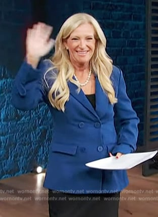 Alison Triessl’s blue double breasted blazer on Access Hollywood