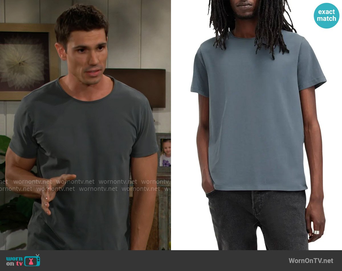 All Saints Bodega Stretch Jersey T-Shirt in Ashy Blue worn by Dr. John Finnegan (Tanner Novlan) on The Bold and the Beautiful