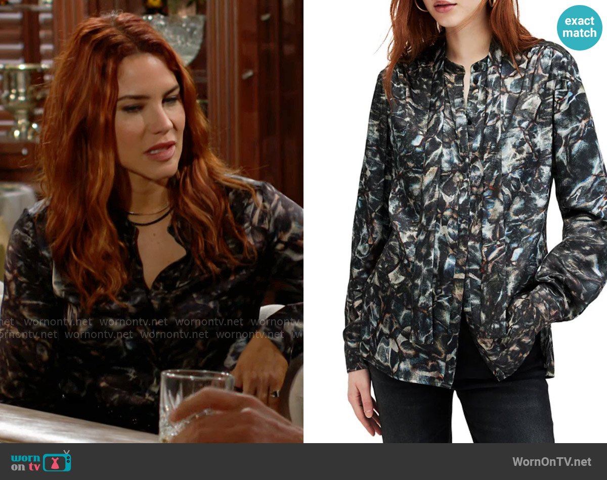 Sally’s abstract print blouse on The Young and the Restless