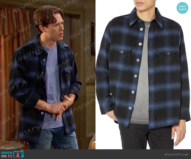 All Saints Rotation Long Sleeve Shirt in Dark Ink worn by  Tate Black (Leo Howard) on Days of our Lives