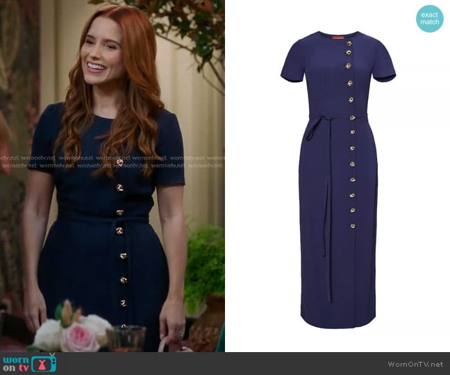 Altuzarra Rosa Side-Button Belted Maxi Dress in Berry Blue worn by Cass Beckman (Sophia Bush) on Greys Anatomy