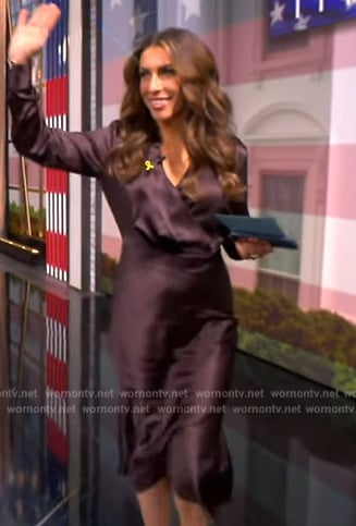 Alyssa’s brown satin wrap dress on The View